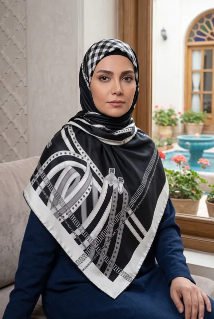 روسری ابریشم تویل مدل اسب و یراق طرح 4